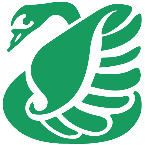 Logo verde di un cigno stilizzato con becco aperto, rivolto a sinistra, su sfondo bianco.
