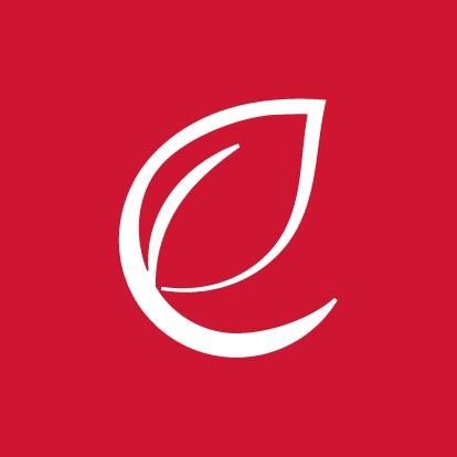 Logo rosso con foglia stilizzata bianca su sfondo rosso