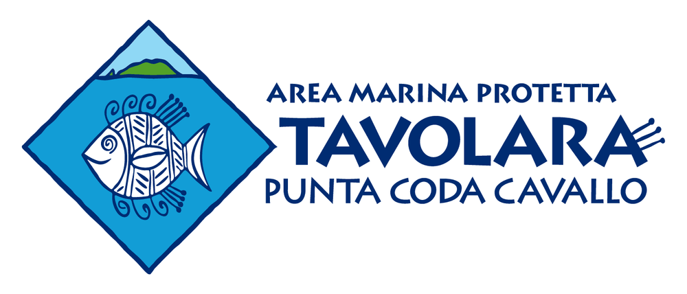 Logo dell'Area Marina Protetta Tavolara Punta Coda Cavallo con un disegno di un pesce in un rombo