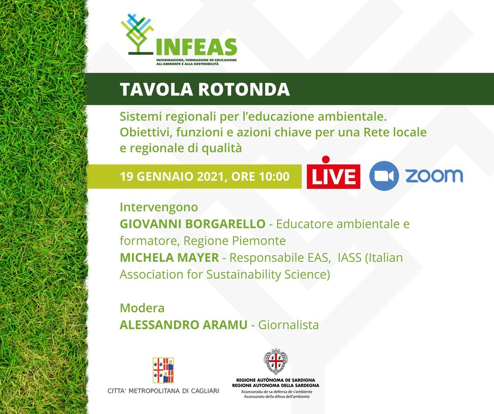 Locandina evento Tavola Rotonda su educazione ambientale con logo INFEAS, info su data, orario e speaker