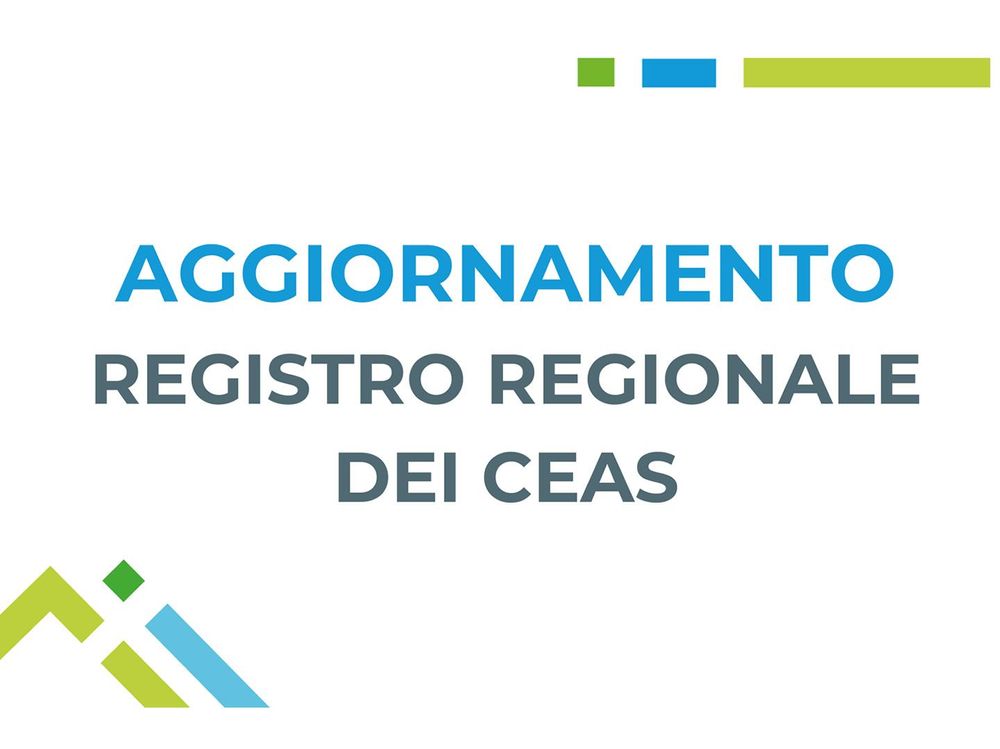 Logo con testo colorato su sfondo bianco che dice Aggiornamento Registro Regionale dei CEAS