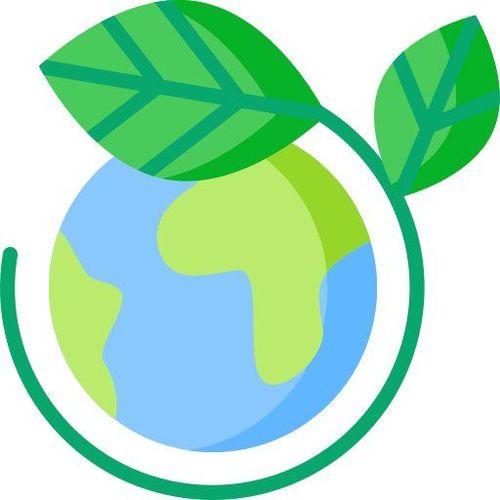 Un globo terrestre stilizzato con foglie verdi, simbolo di natura e ambiente.