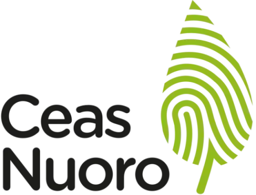 Logo Ceas Nuoro, un'impronta digitale verde a forma di foglia con il nome dell'organizzazione in nero